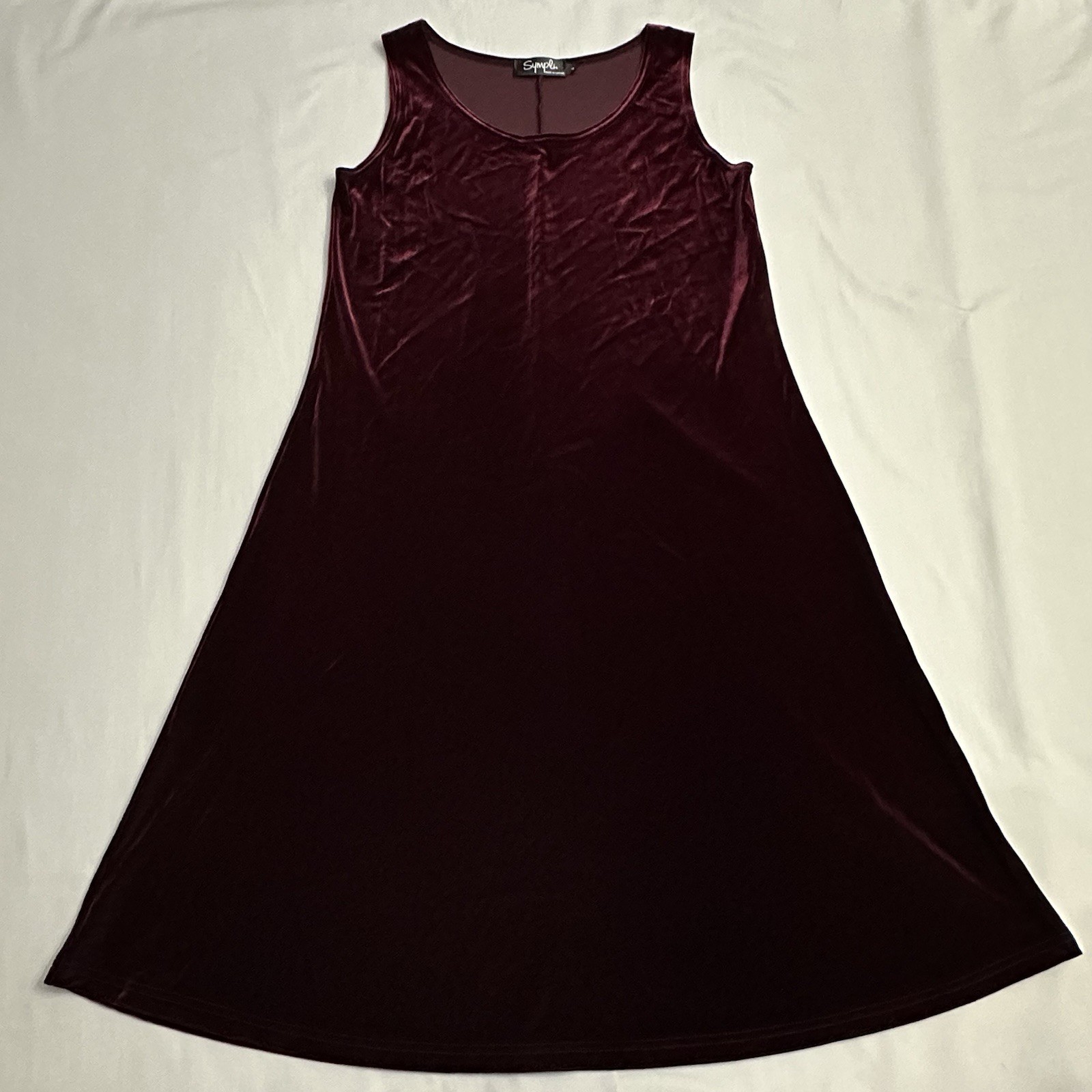 Sympli Canada Velvet Dress Womens 4 Holiday Maroon Burgundy Sleeveless Lagenlook