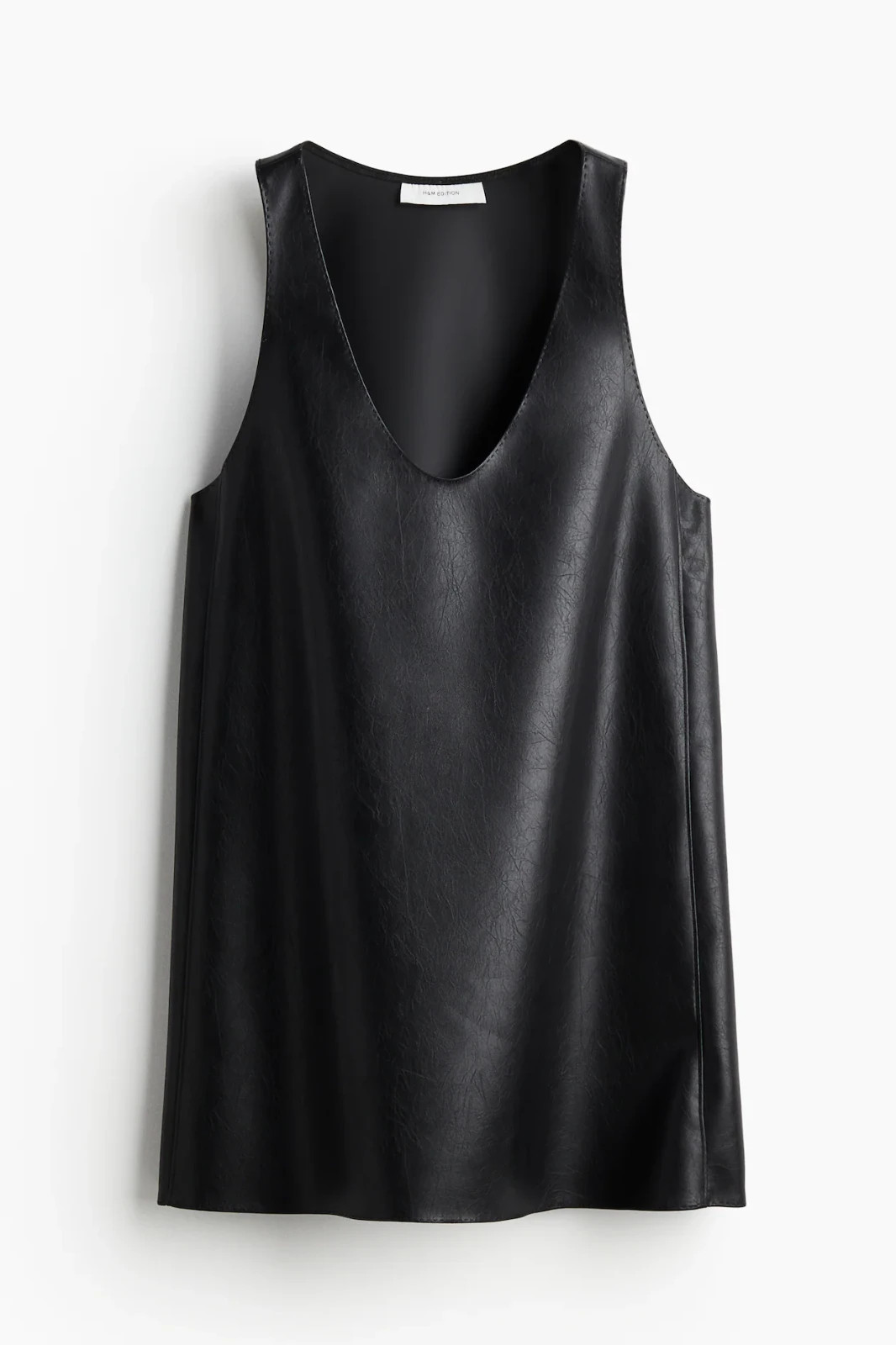 H&M Faux Leather Mini Dress Woman’s Size US 2XL Color black vneck NWT