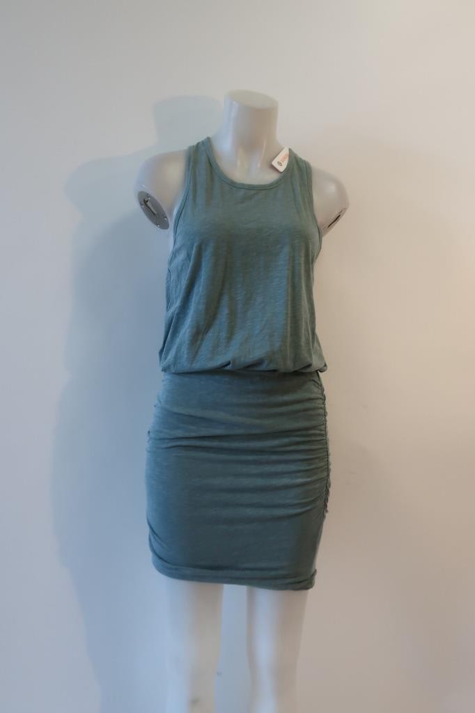 NWT Womens Sundry Moss Green (Item-888) Ruched Cotton T-Shirt Mini Dress 2 US/M