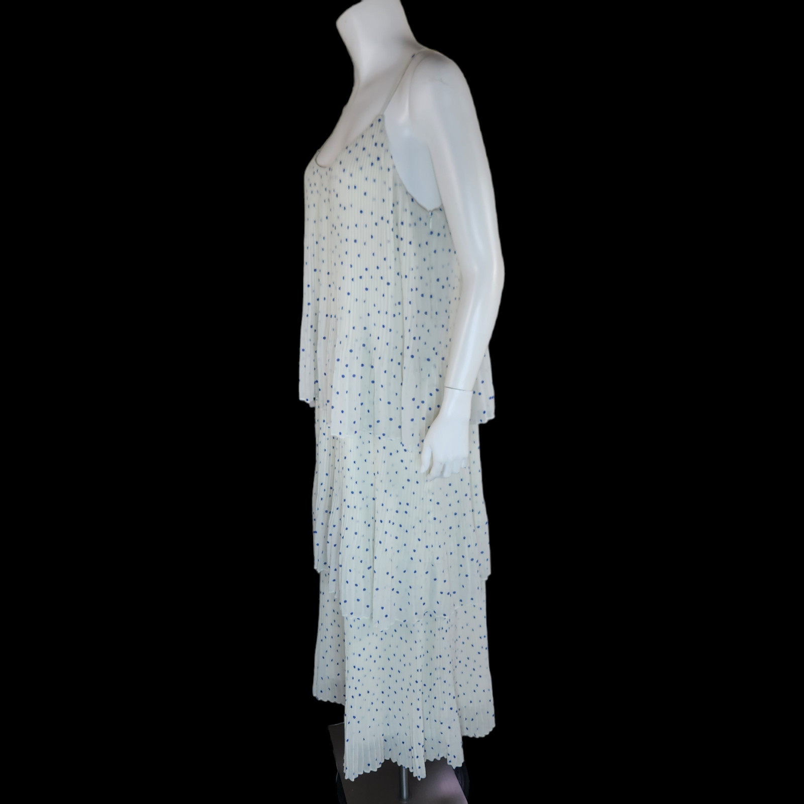 NWT Samsoe Samsoe Womens Large White Pleated Blue Polka Dot Maxi Dress Tatiana
