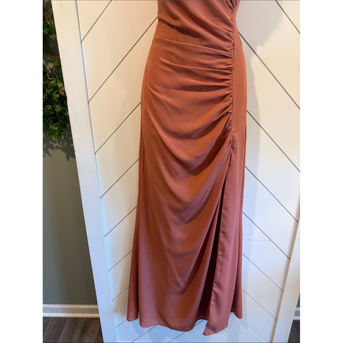 NWT-Mikaila Rusty Rose Cowl Neck Ruched Column Maxi Dress