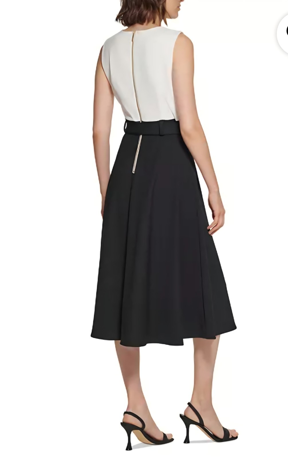 Calvin Klein NWT Black White Colorblock Midi Dress Tie Waist Size 10