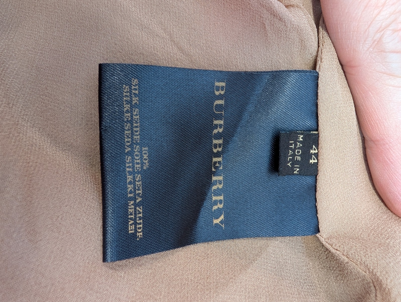Burberry Silk Faille Puff Sleeve Shift Empire Bust Dress Tan Sz 44