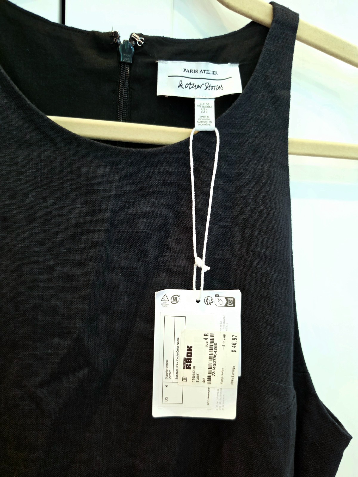 Paris Atelier & Other Stories Size US Size 4 Black Linen Shift Mini Dress NWT