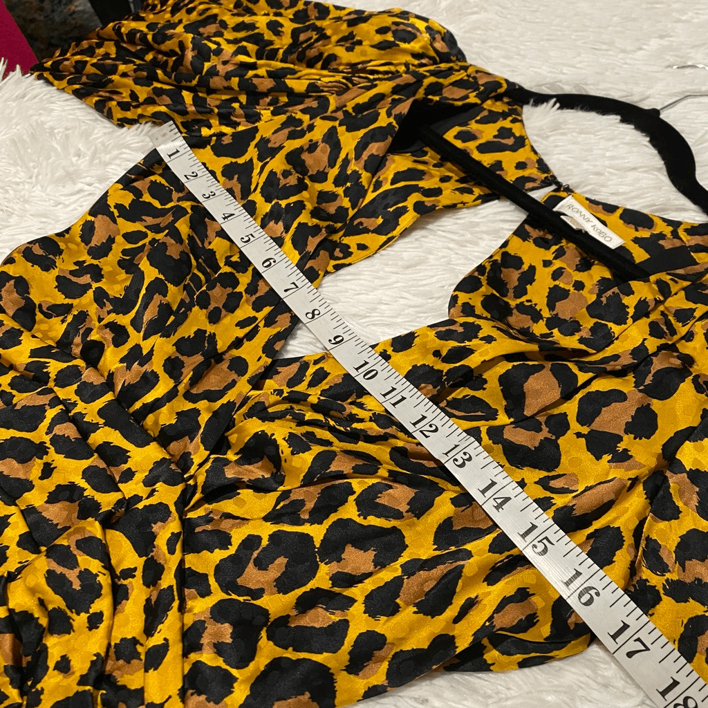 Ronny Kobo Giorgia Leopard Print Puff-Shoulder Faux Wrap Dress XS