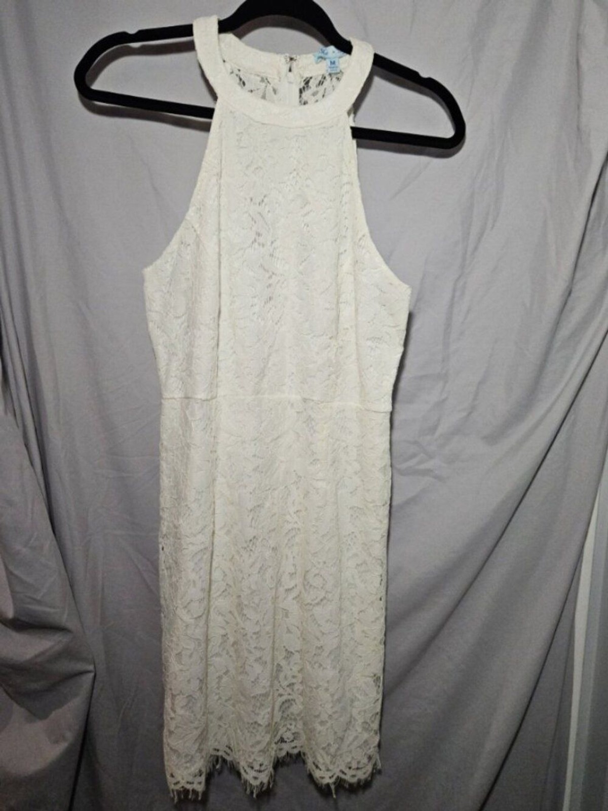She + Sky NWT White Halter Floral Lace Eyelash Hem Cocktail Dress – Medium