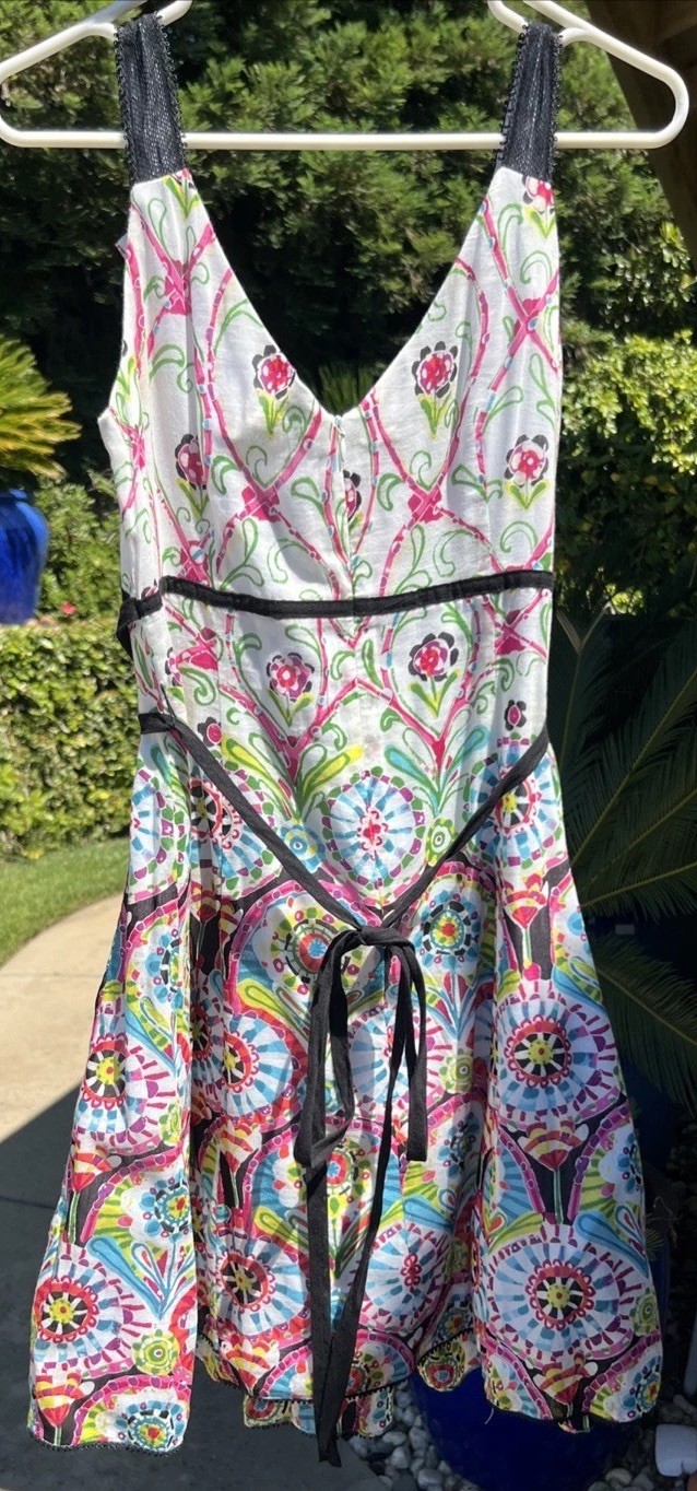 Vintage Nanette Lepore Cotton Silk Lightweight Sleeveless Belt Sundress Dress 6