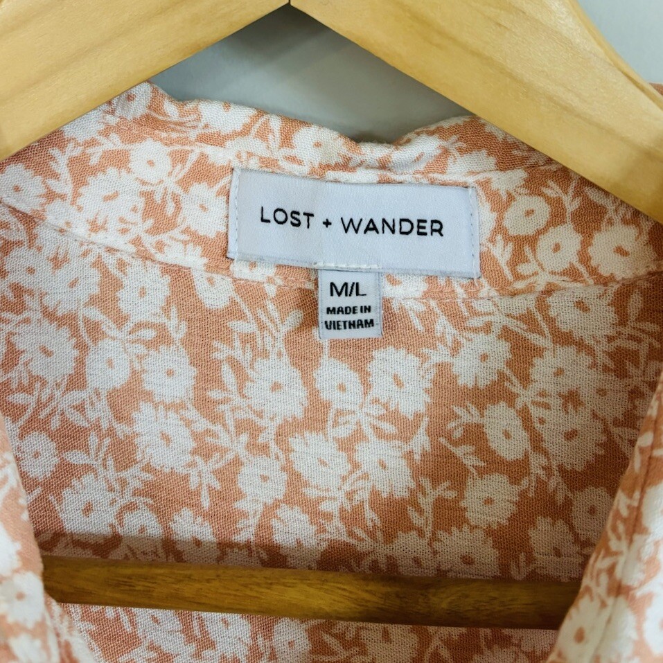 Lost And Wander Peach Floral Button Front Dress Size M/L Oversized Flowy Comfort