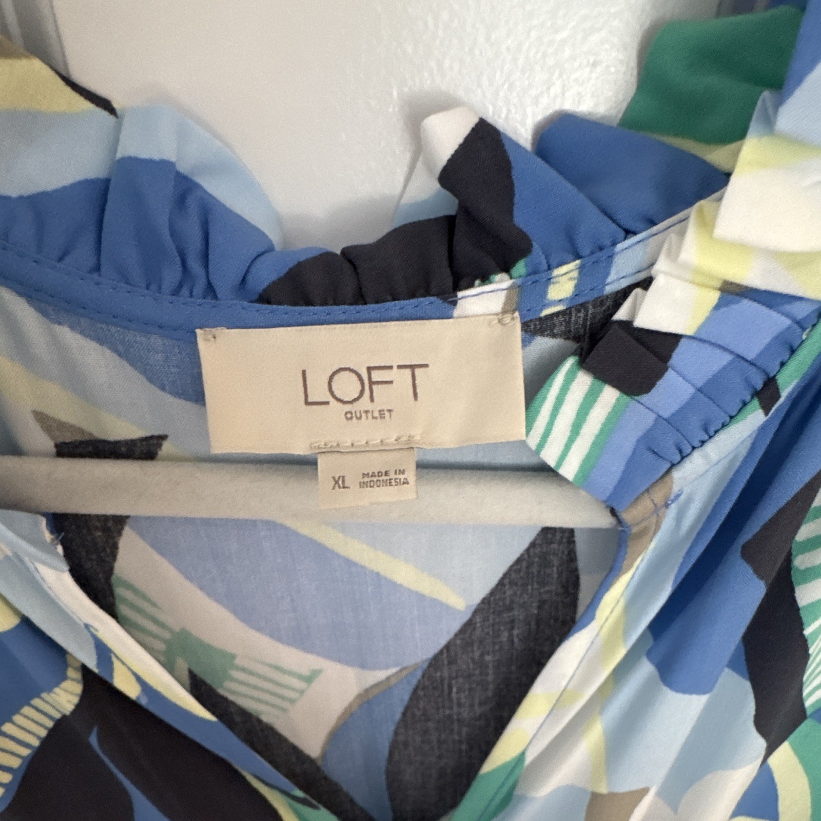 LOFT Outlet Women’s Geometric Print Blue Green Short Sleeve Dress Size XL
