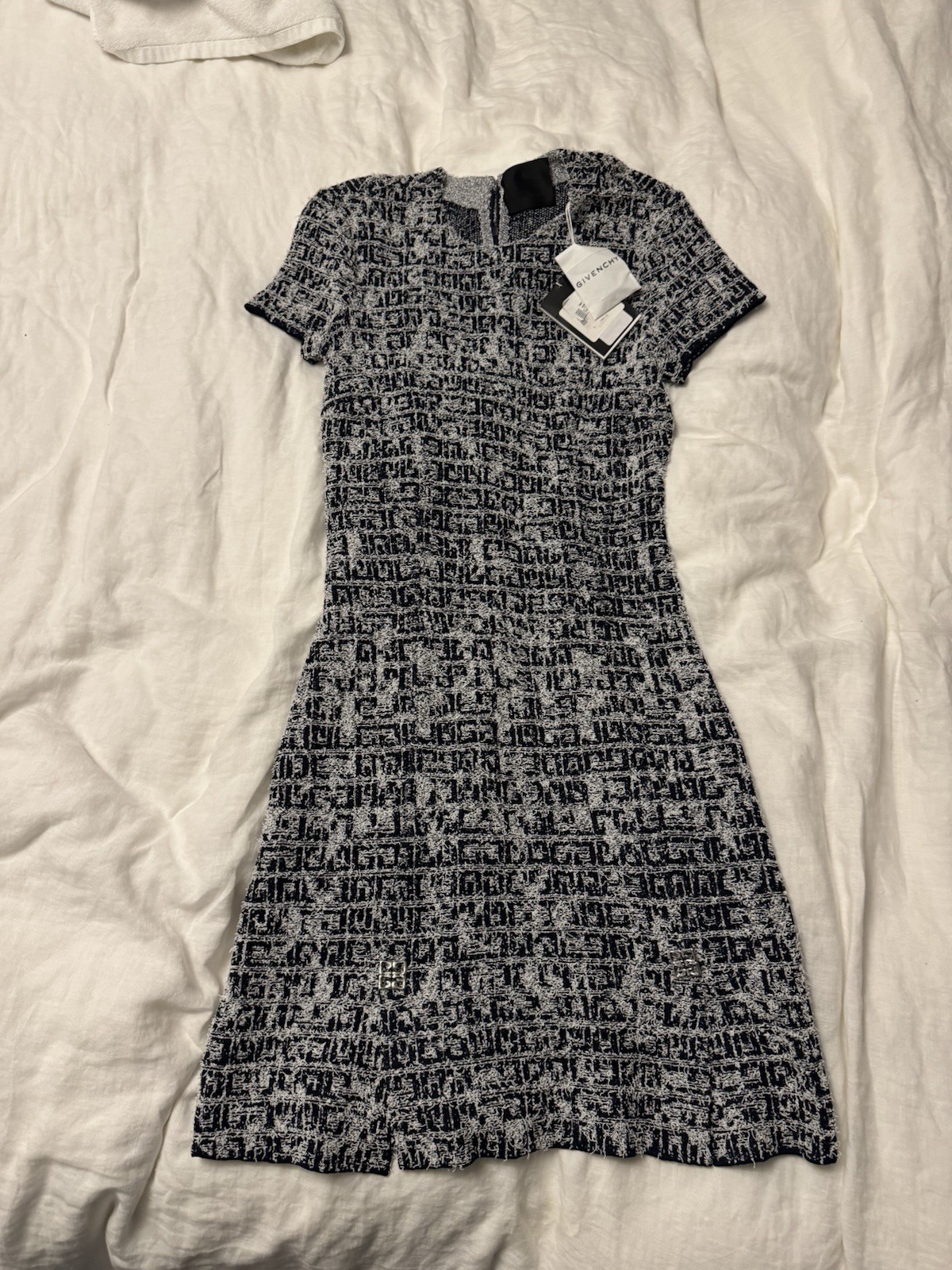 Givenchy Women’s Blue Lurex Tweed 4G-Print Mini Dress Size XS