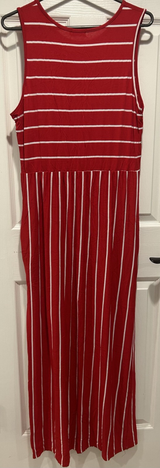 HOUNT Size L Pullover Sleeveless Long Maxi Dress Red/White Stripes w/ pockets