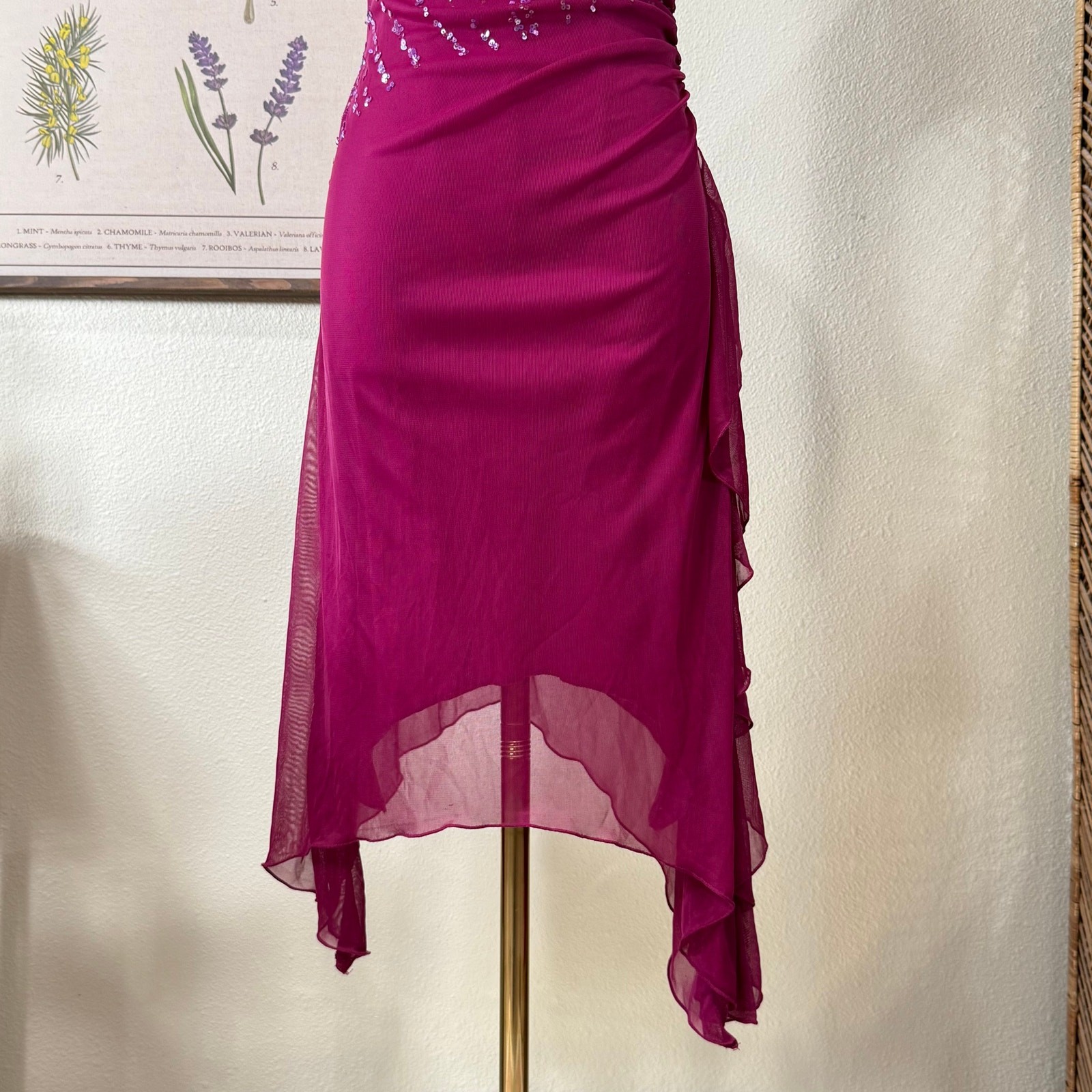 90s Y2k Sequin Mesh Asymmetric Strapless Dress Sexy Party Trashy Fairy Whimsy XS