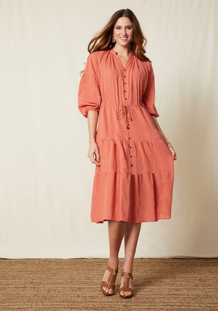 Matilda Jane Good Hart GH Coconut Grove Button-front Tiered Dress M Medium NWT