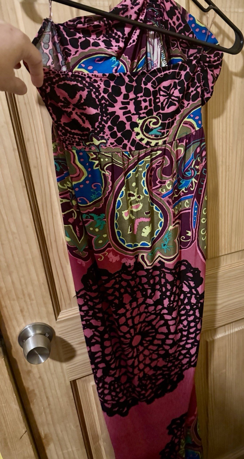 Boho Pink Paisley Halter Strapless Summer Party Beach Maxi Dress Boho Resort