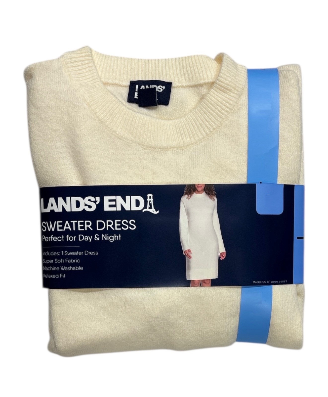 Lands’ End Women’s Long Sleeve Relaxed Fit Crewneck Sweater Dress