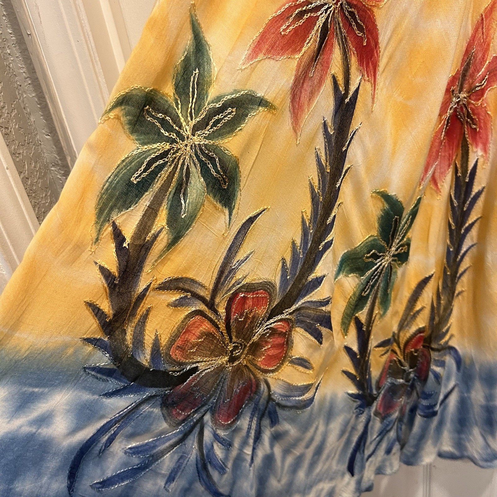 Shoreline Boho Tie Dye Floral Embroidered Sharkbite Sleeveless Dress Free Size