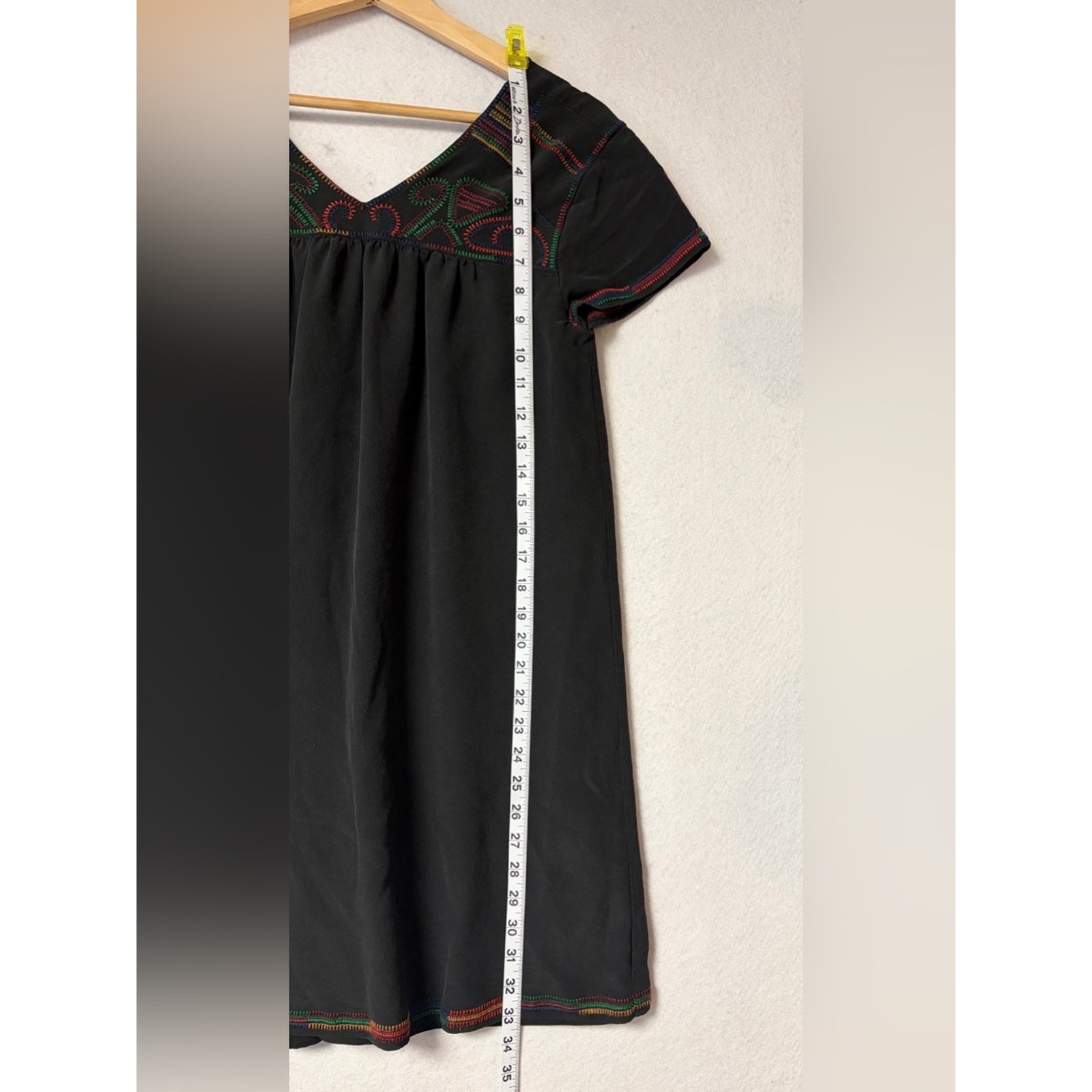 Madewell 100% Silk Embroidered Shift Dress Black Multicolor Boho Artisan Small