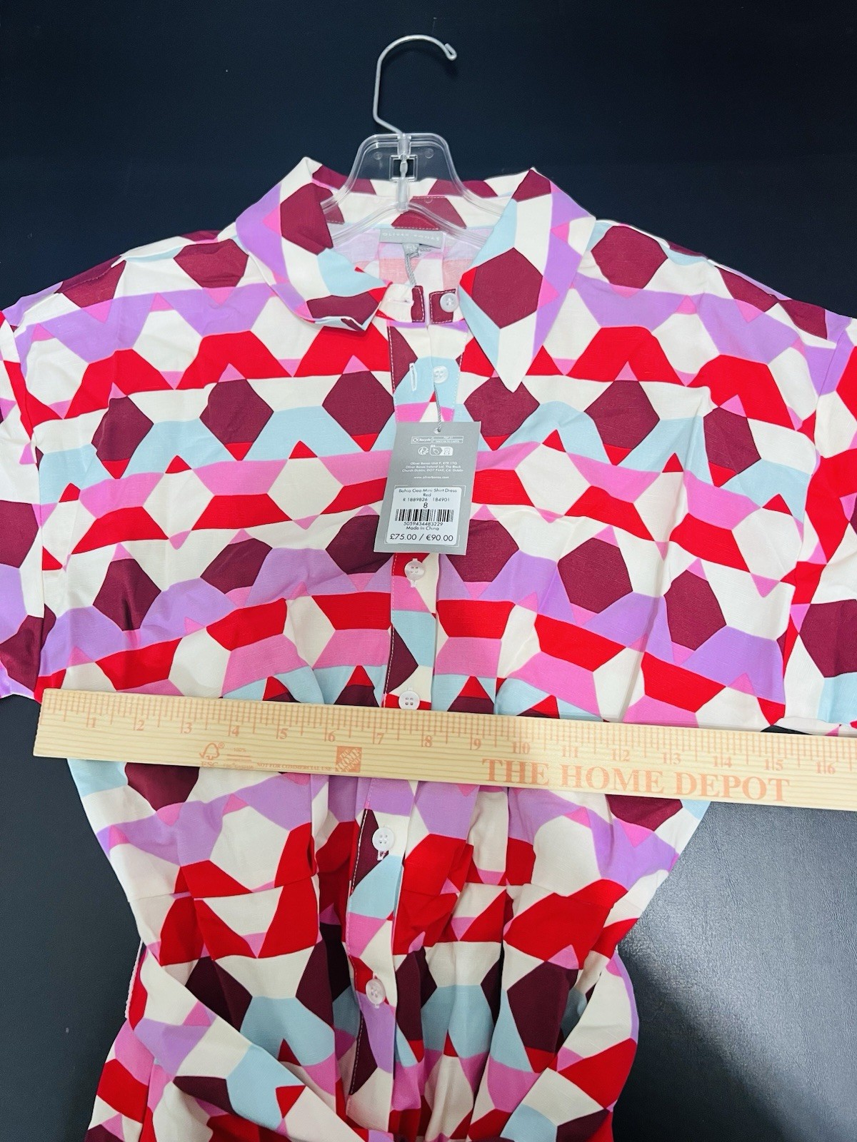 NWT Oliver Bonas Geometric Mini Shirt Dress 4 Tie Waist Belted Viscose