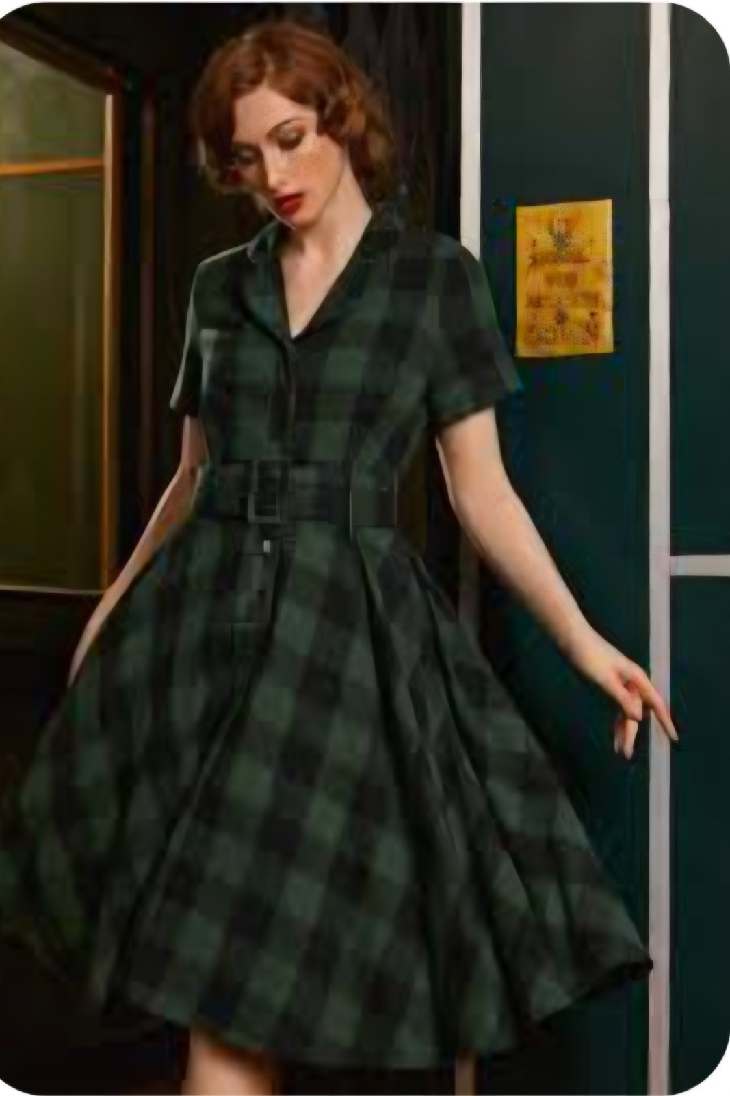 Modcloth Shirtdress Dress Size S Rustic Elegance Green Black Checks Belted NWT