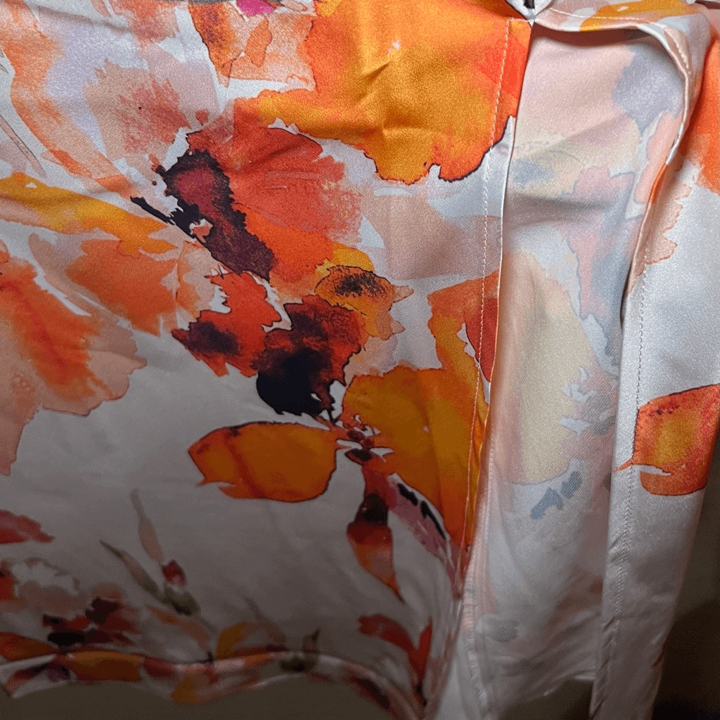 NWT Socialite Satin White Orange Floral Print Cowl Neck Midi Slip Dress XL