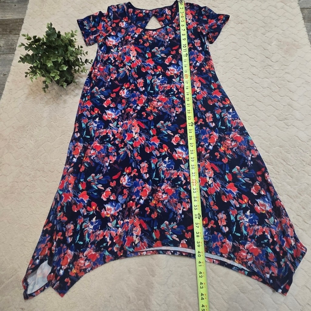 Cuddl Duds Flexwear Blue Floral Swing Cozy Dress, Size Medium