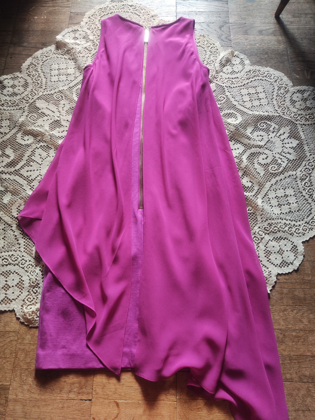 Ted Baker Fuchsia Asymmetrical Shift Dress Size 1 US 4 Viscose Blend Chiffon