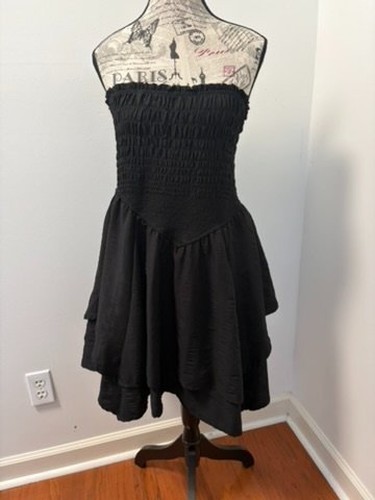 Y2kstyle Grunge Goth size L Black Strapless Smocked Mini Dress
