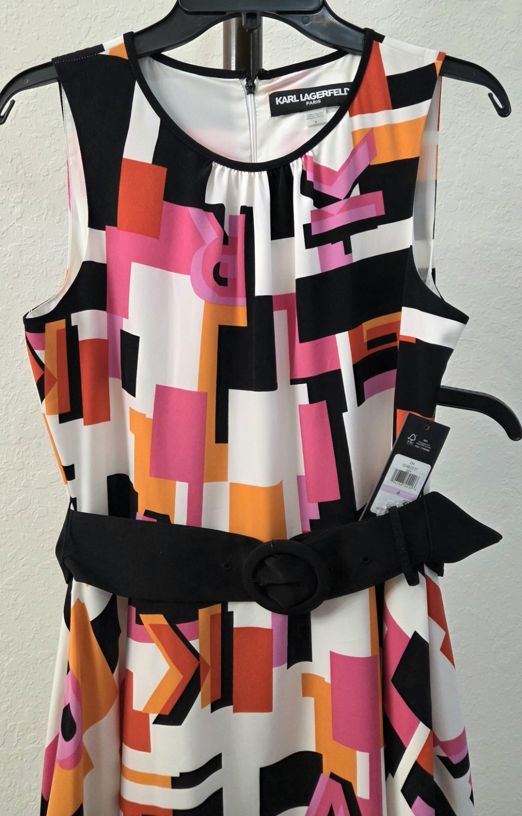 NWT Karl Lagerfeld Paris Alphabet Logo Midi Dress Size 6 Handkerchief Hem Pink