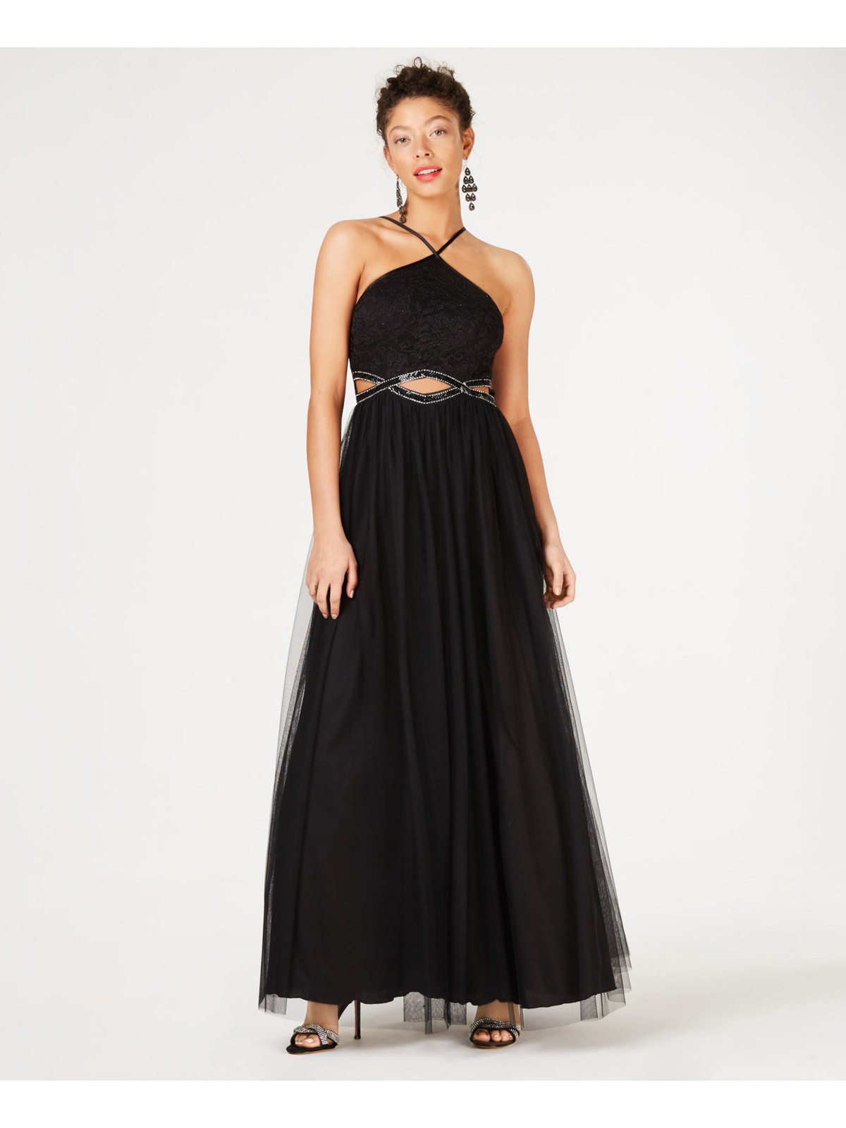 SEQUIN HEARTS Womens Dress Black Spaghetti Strap Formal Juniors 9