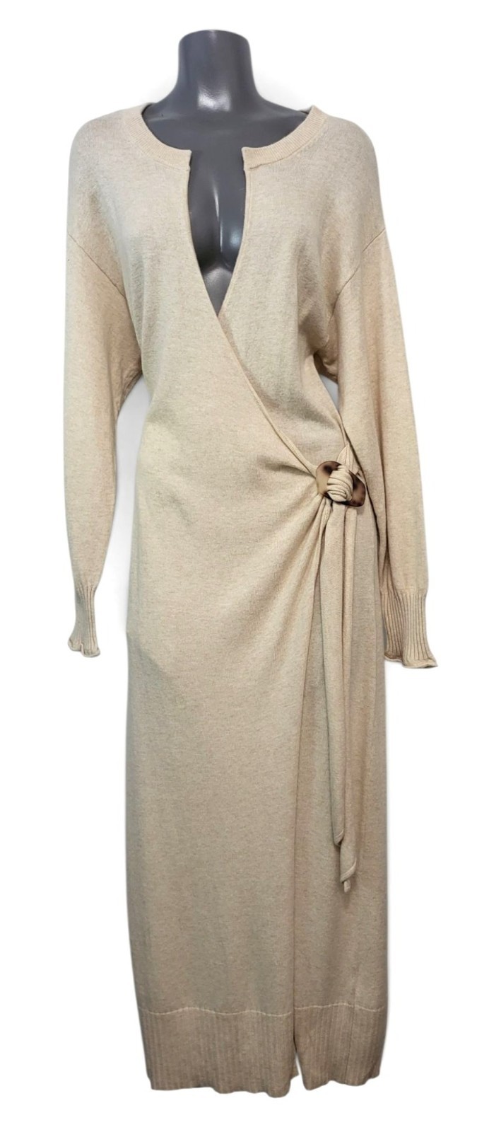 Jonathan Simkhai Evalynn Dress Wool Cashmere Blend Sz Small Beige Wrap Midi NWT