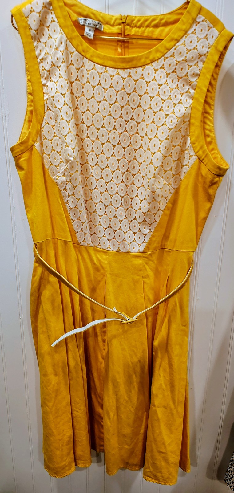 London Style Collection Yellow Lace Dress Size 16