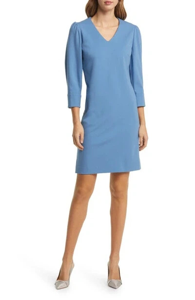 Boss Hugo Boss Mountain Blue Distany Puff Sleeve Sheath Dress Size 0 $495