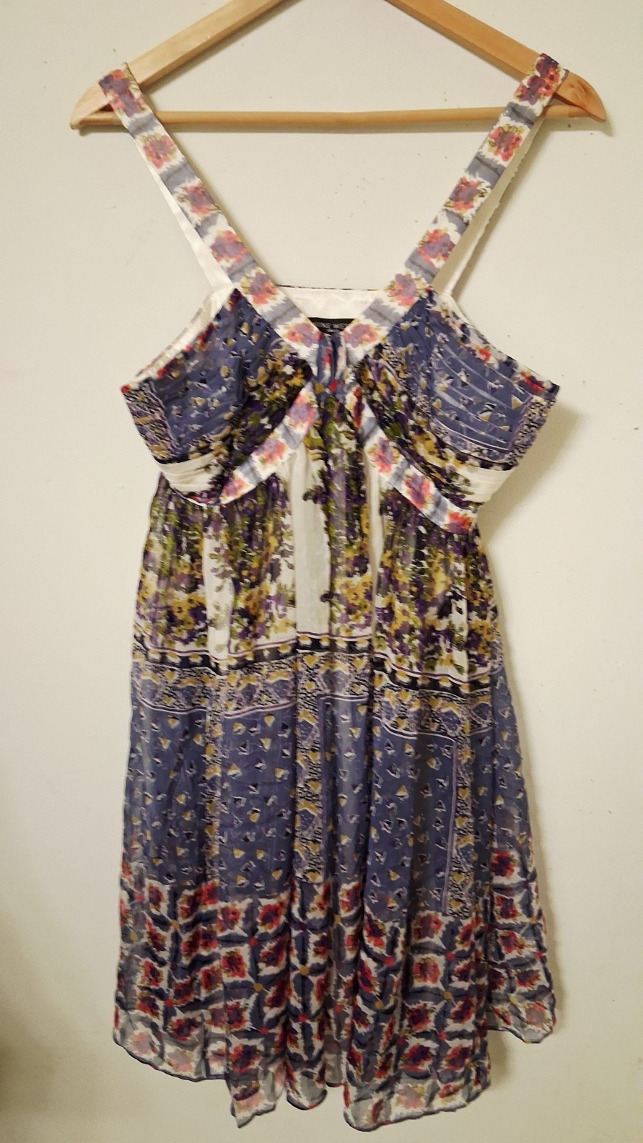 NINE WEST 100% Silk Pink Blue Floral Romantic Boho Lined SunDress Women’s Sz 8
