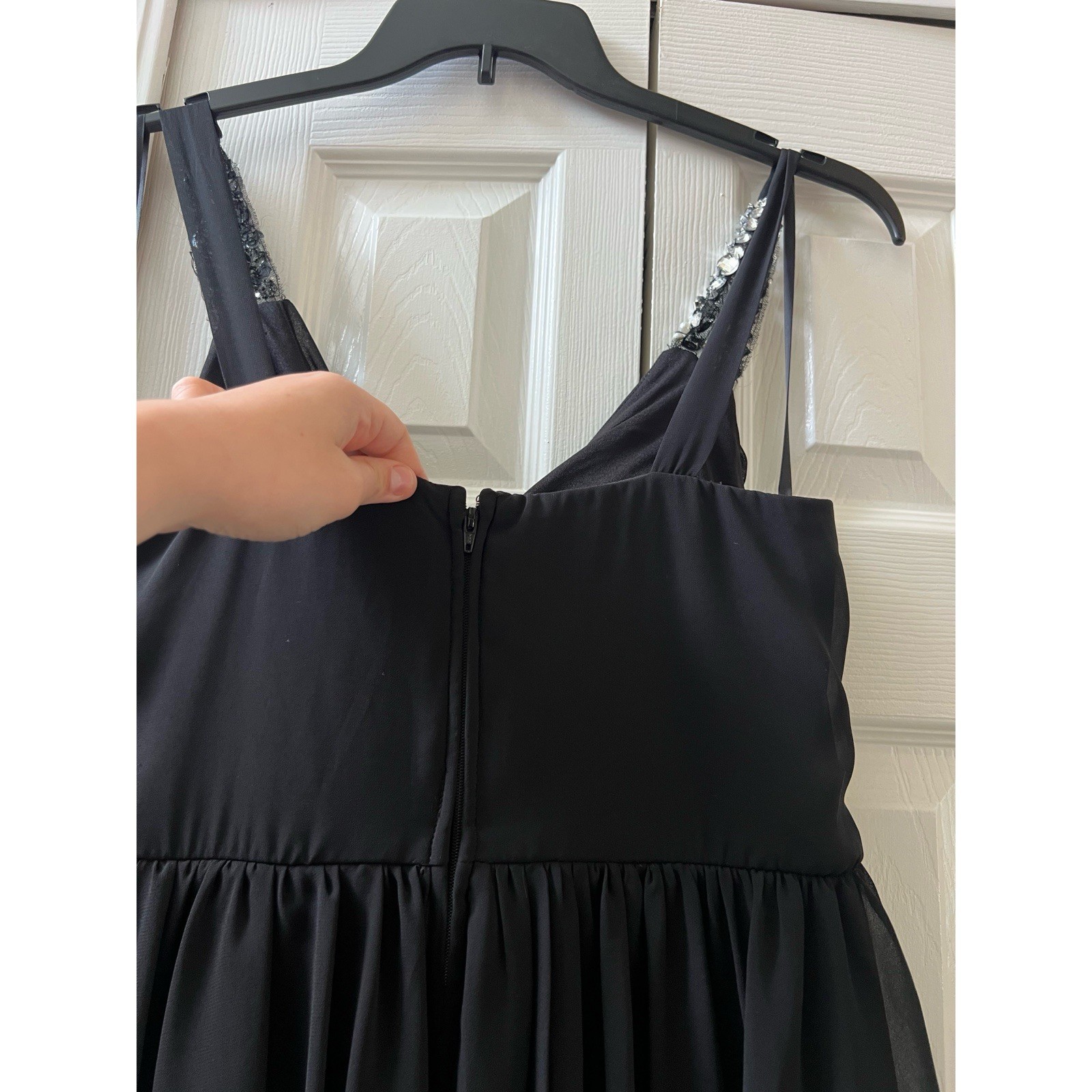 City Studio Black Chiffon V-Neck Spaghetti Strap Sequin Mini Dress – 13/NWT