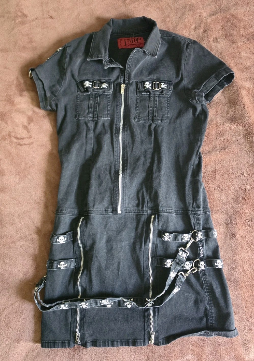 TRIPP NYC DAANG GOODMAN Y2K ZIP DRESS 00’s GOTHIC PUNK EMO GRUNGE SKULL SZ M 🔥
