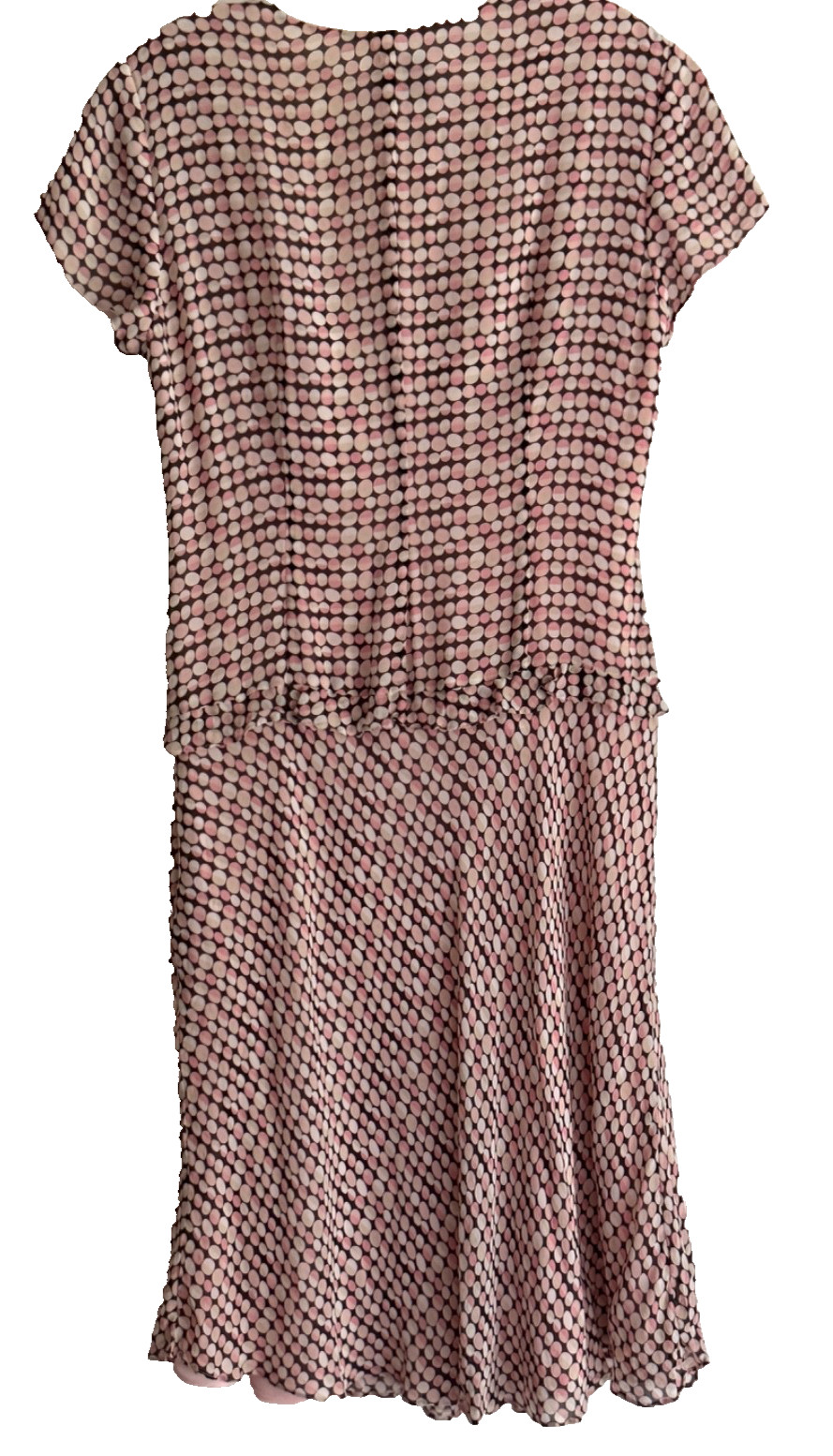 Yves Cassette Depeche Mode Sz 10 Pink White Tan Brown Geometric Print Dress Silk