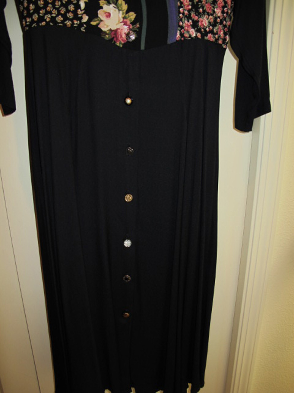 Byer Too! California MAXI DRESS REDUCED VINTG BLACK FLORAL SZ 11~USA MADE~FREE H
