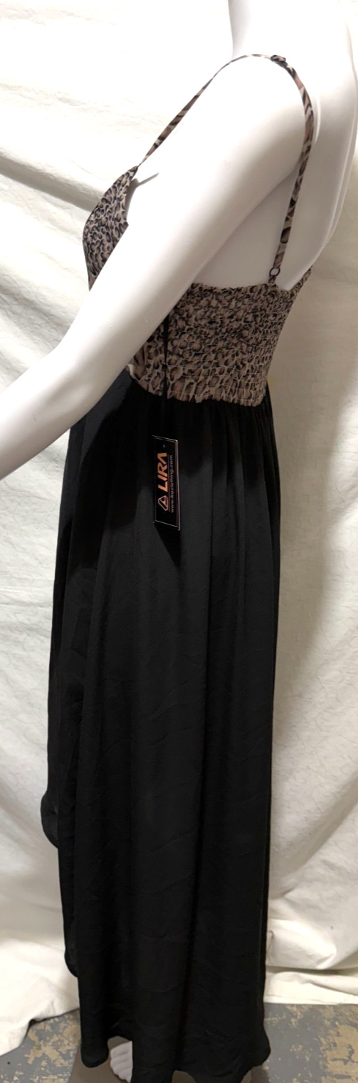 Tilly’s Lira Medium Black With Leopard Print Hi Low Spaghetti Strap Sundress