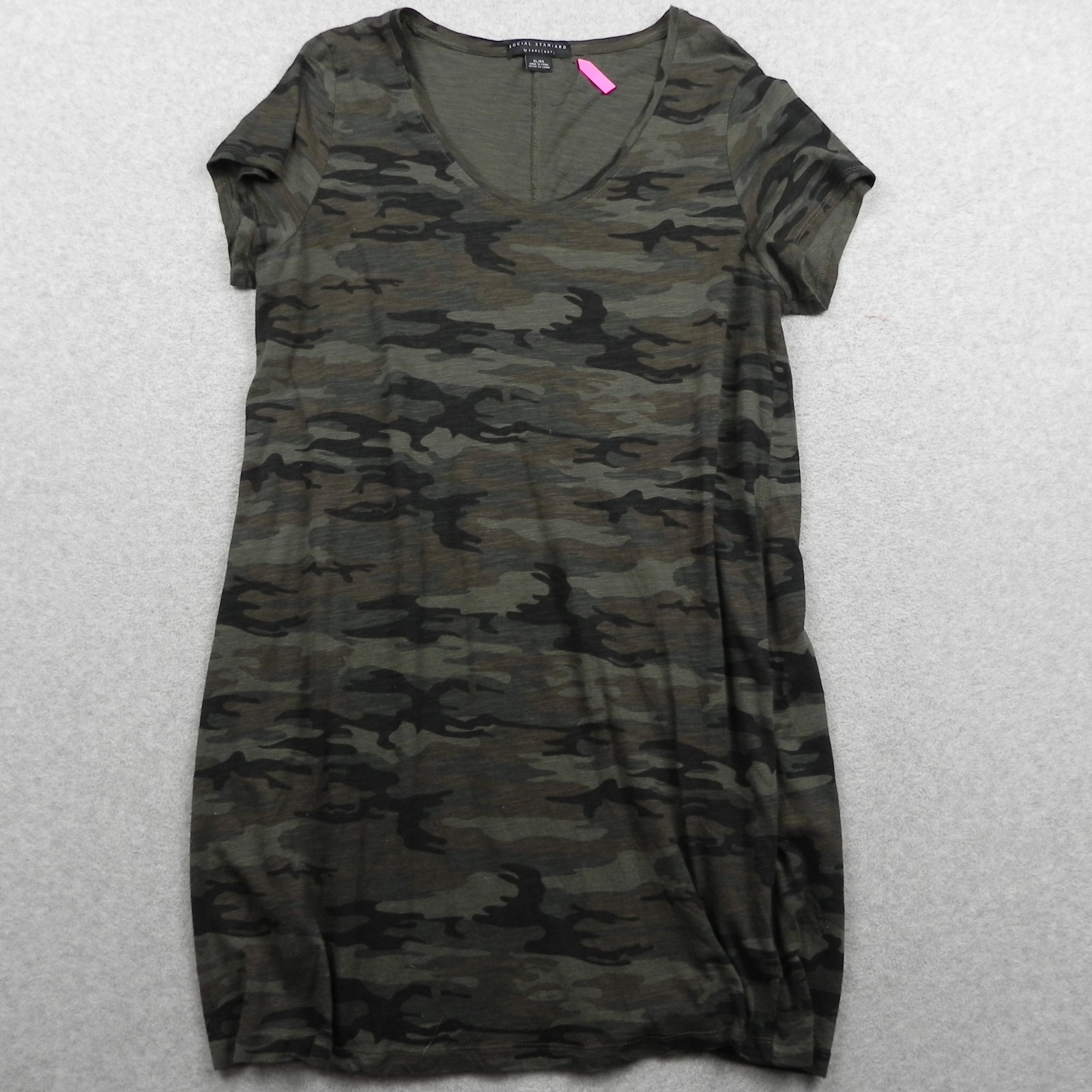 Social Standard by Sanctuary Shirt Dress Womens XL Scoop Neck Army Green Camo