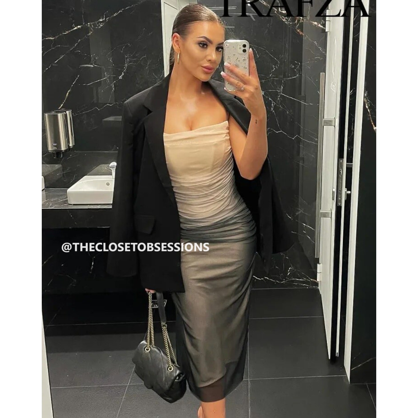 Zara NWT Ombre Gradient Ruched Mesh Midi Dress L