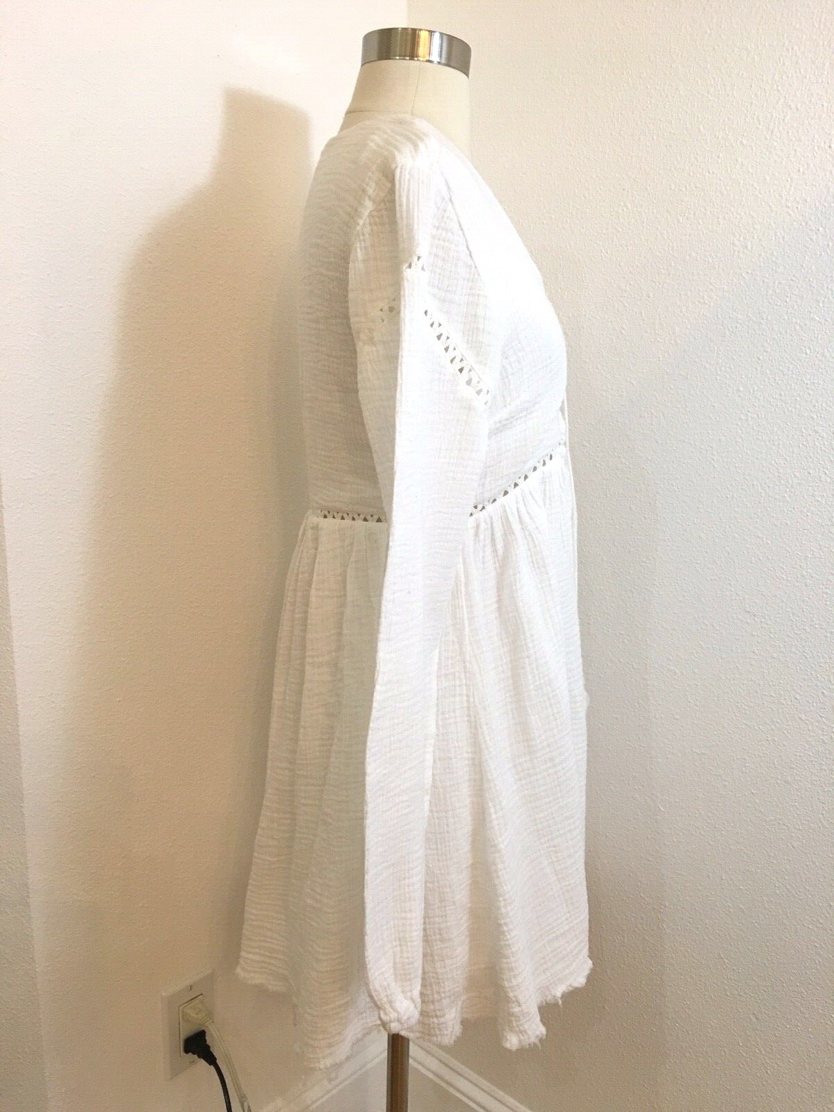 NEW SOME DAYS LOVIN SLIDING CURRENTS COTTON GAUZE BABYDOLL WHITE DRESS SIZE S
