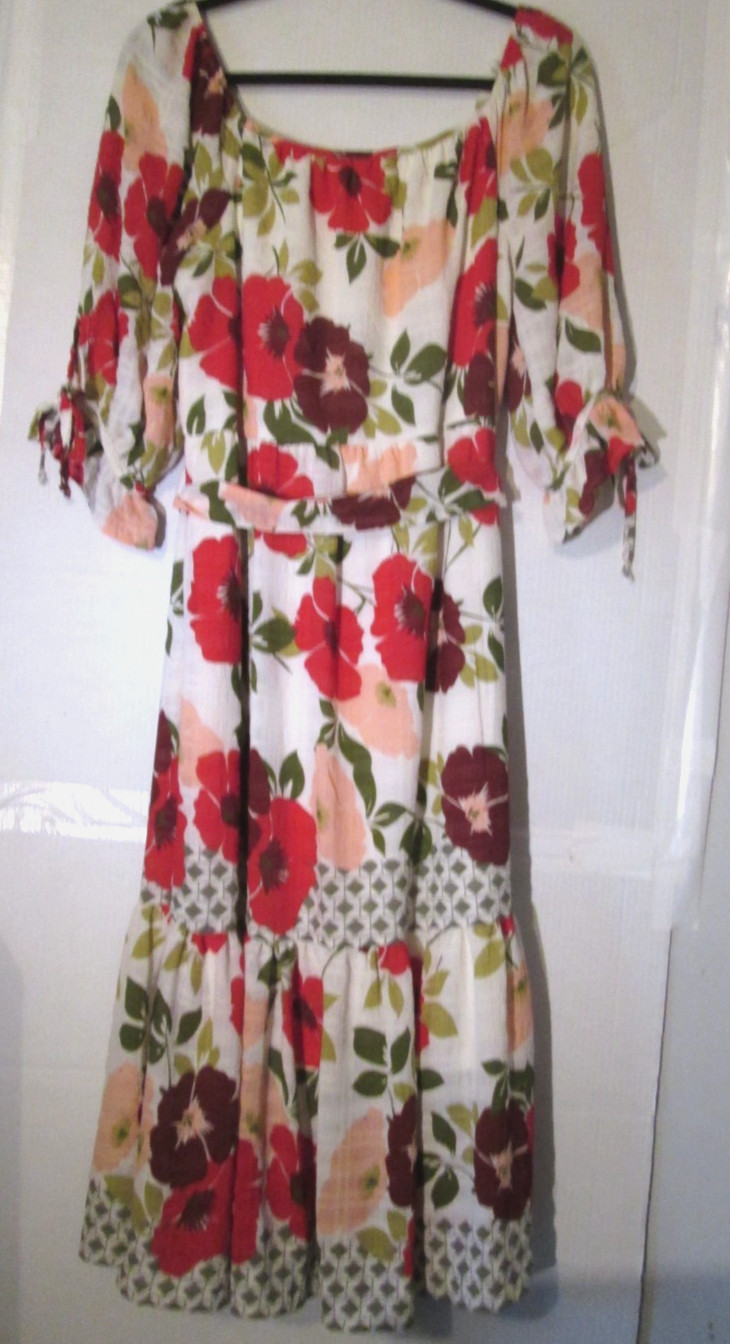 Hope Springs L multicolor floral print tiered short tie sleeves spring dress