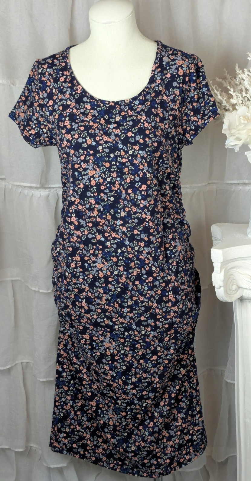 Isabel Maternity by Ingrid & Isabel Blue Floral Short Sleeve Midi Dress L NWT