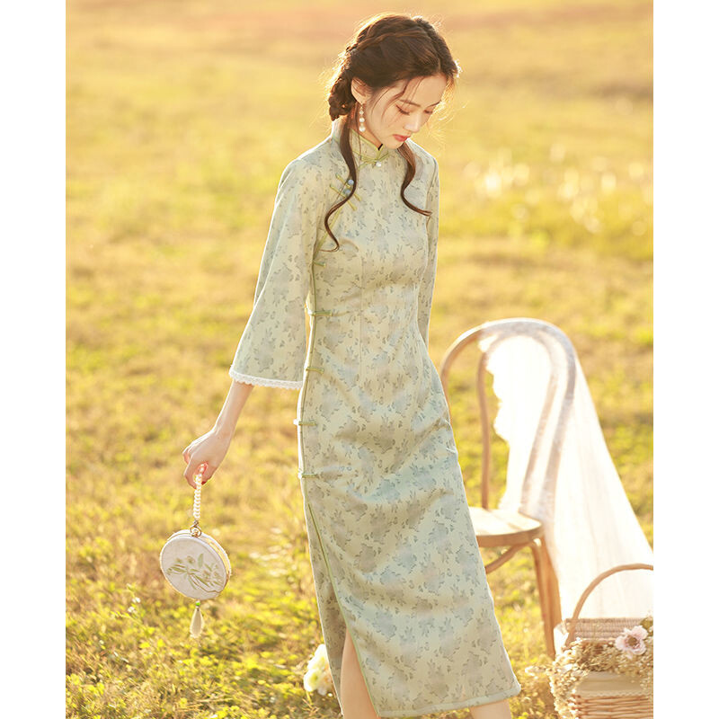 Elegant Modern Improved Cheongsam Dress Women Summer Qipao Mandarin Collar Party