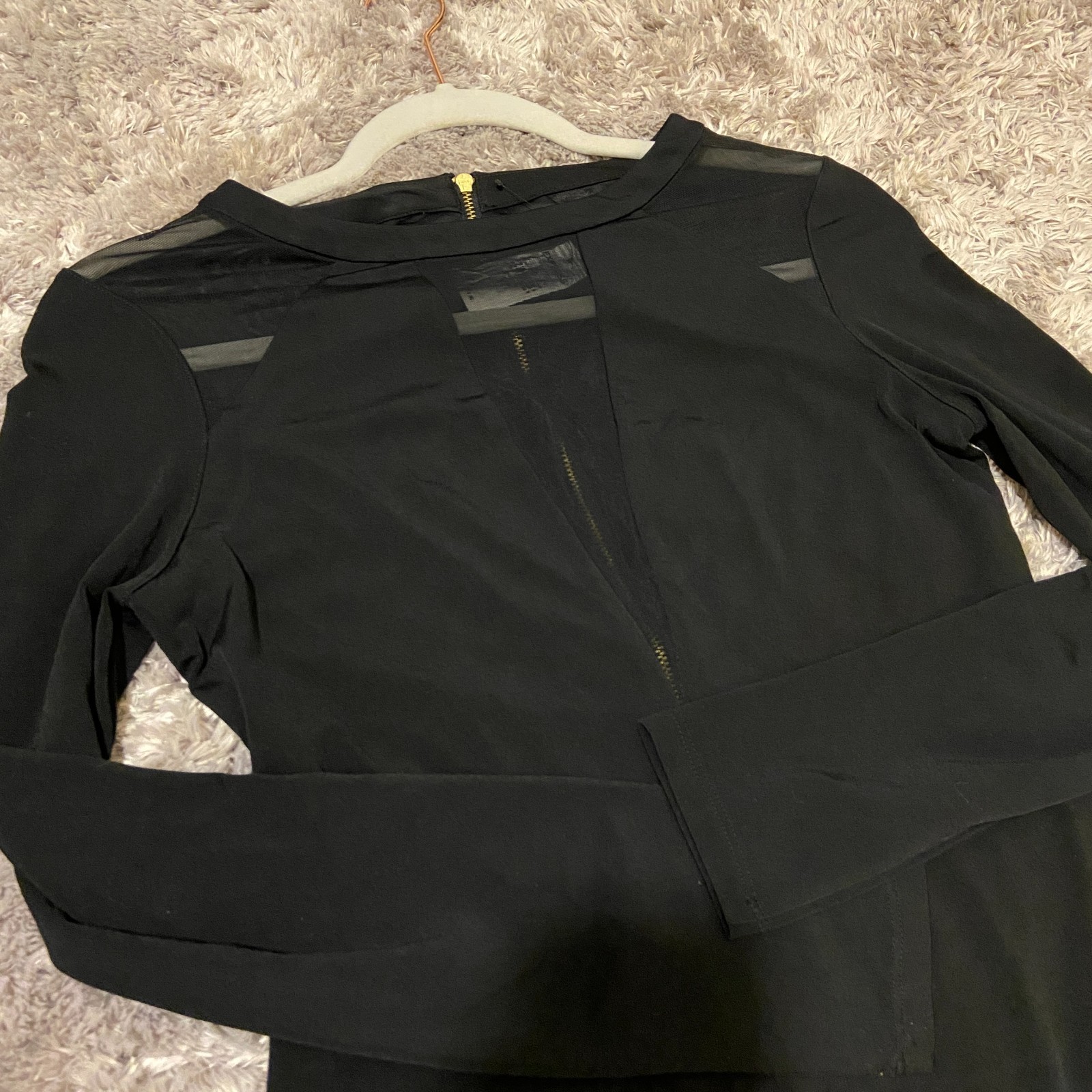 NWT Express Black Sheer Block Long Sleeve Bodycon Cocktail Party Dress Women’s S