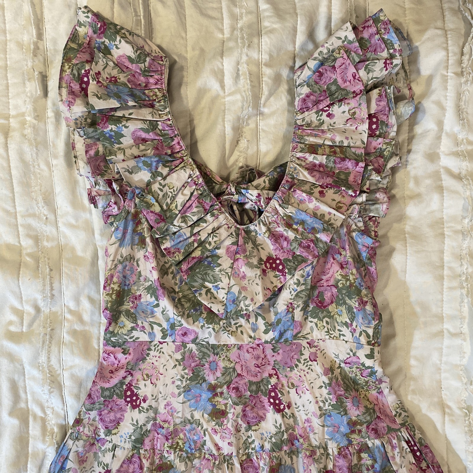 Sofie the Label Dress Womens Small Bobbie Floral Midi Ruffle Open Back Tie