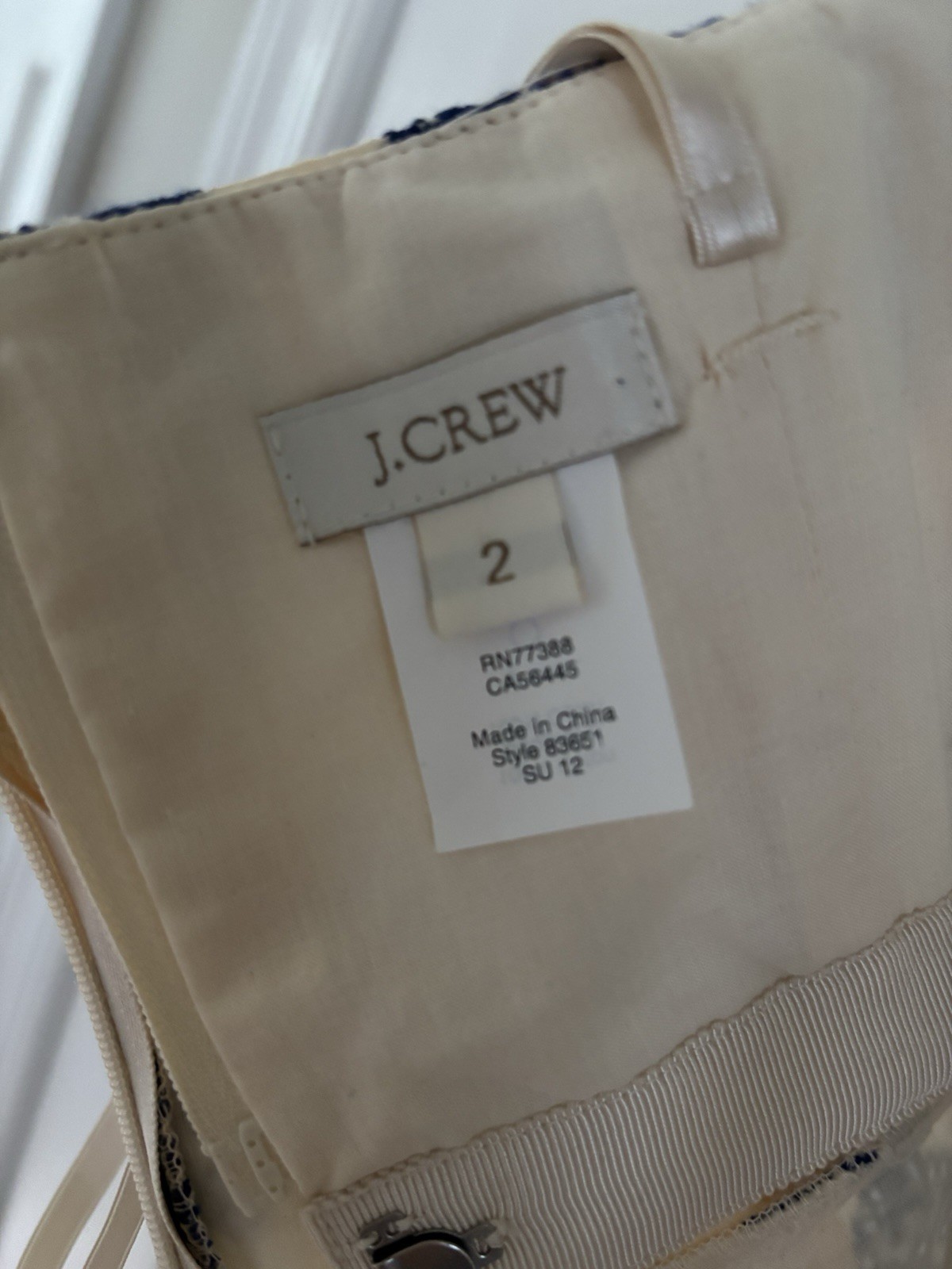 J.Crew Strapless Embroidered Mini Dress Womens 2 Cream Blue Damask | Coastal