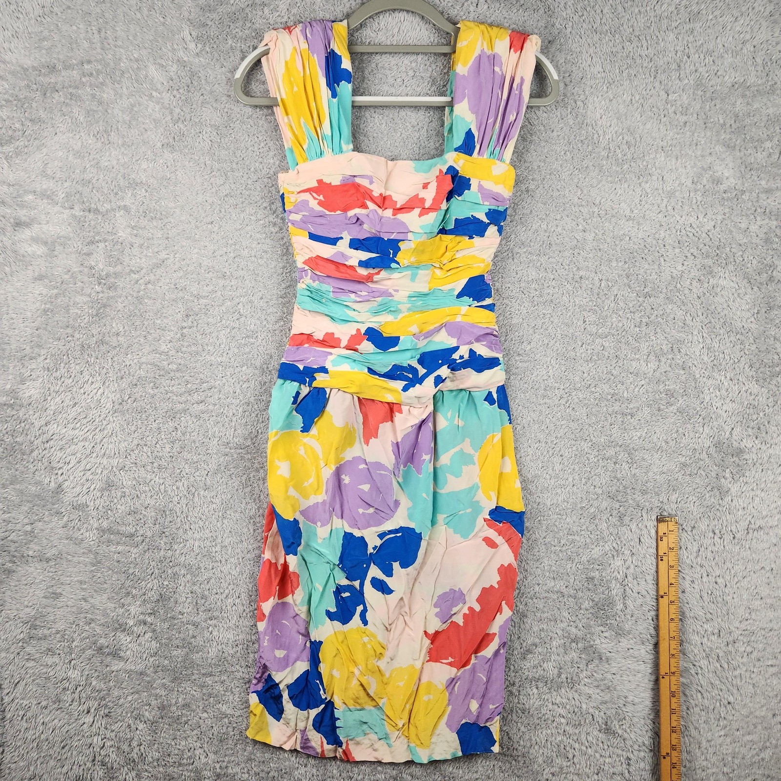 Vintage Silks St Gillian Dress Womens 6 Multicolor Silk Ruched Sheath 80s Art