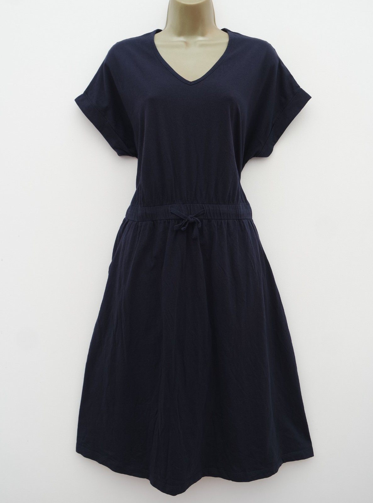YOURS NAVY JERSEY COTTON TEA SUN DRESS SIZE 18 POCKETS