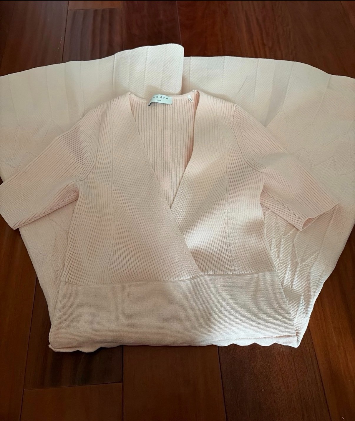 Sandro Paris Blush Pink Knit Pleated Midi Dress Women’s Size 34